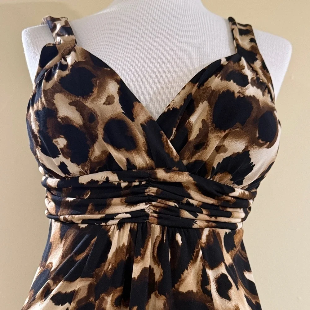 Elegant Leopard Print | Low High Midi Women’s Dress Size L | NWOT